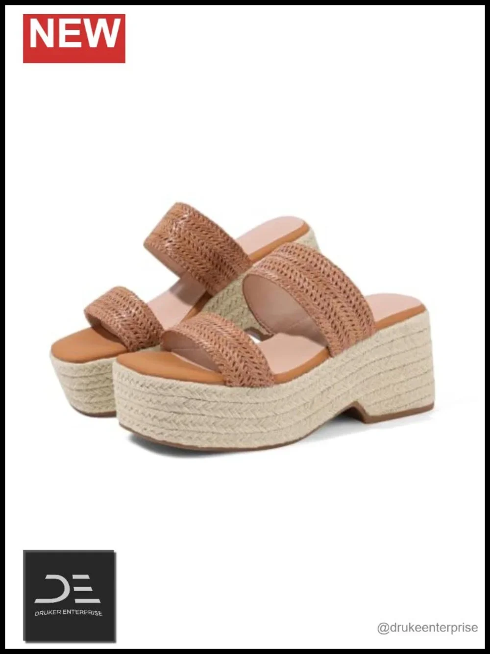 Square Toe Straw Wedge Platform Sandals - Woven Raffia, Slip On Espadrilles